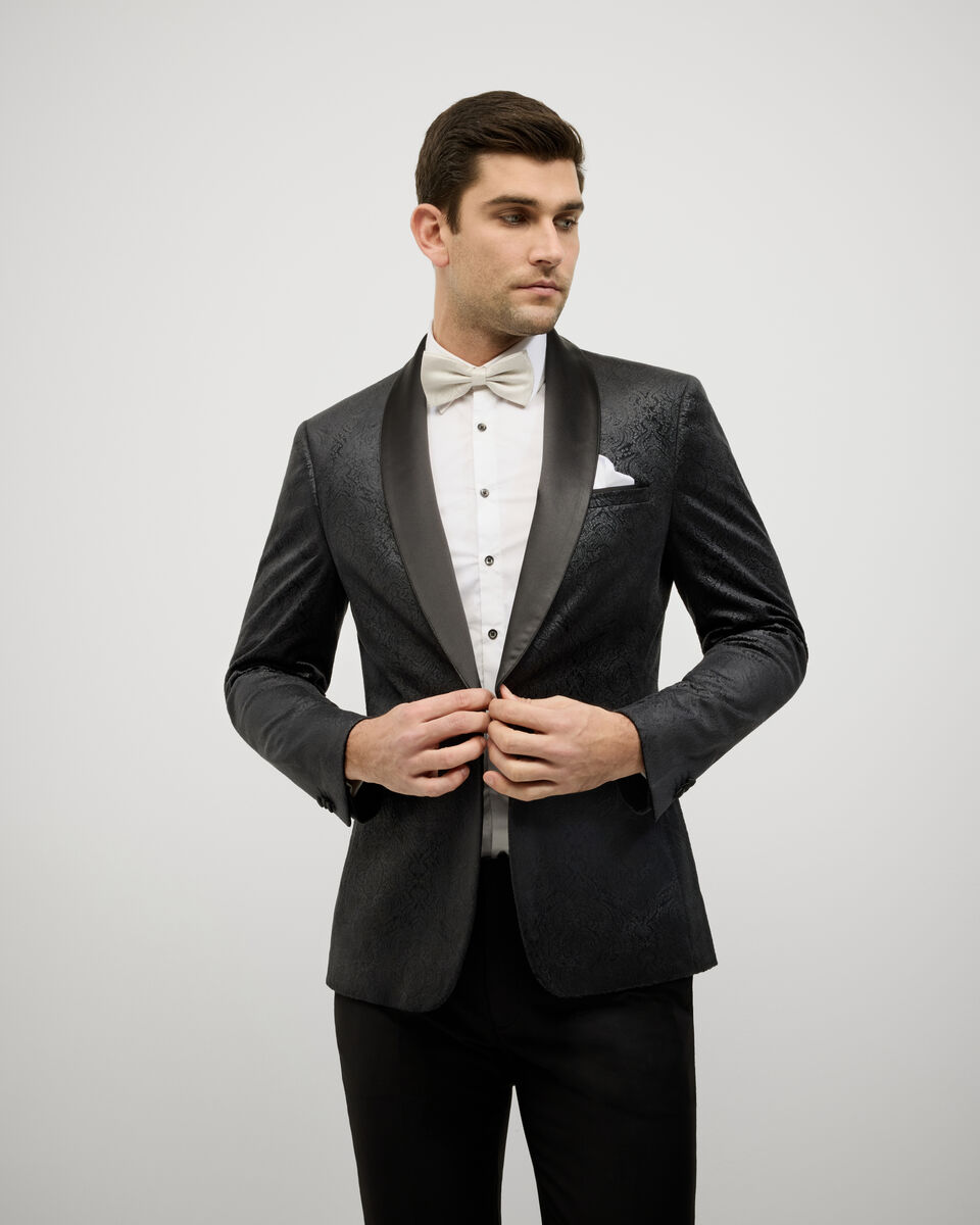 Embossed Paisley Black Tie Tuxedo, Black, hi-res